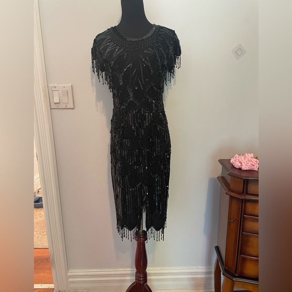 80’s does 20’s black beaded flapper dress